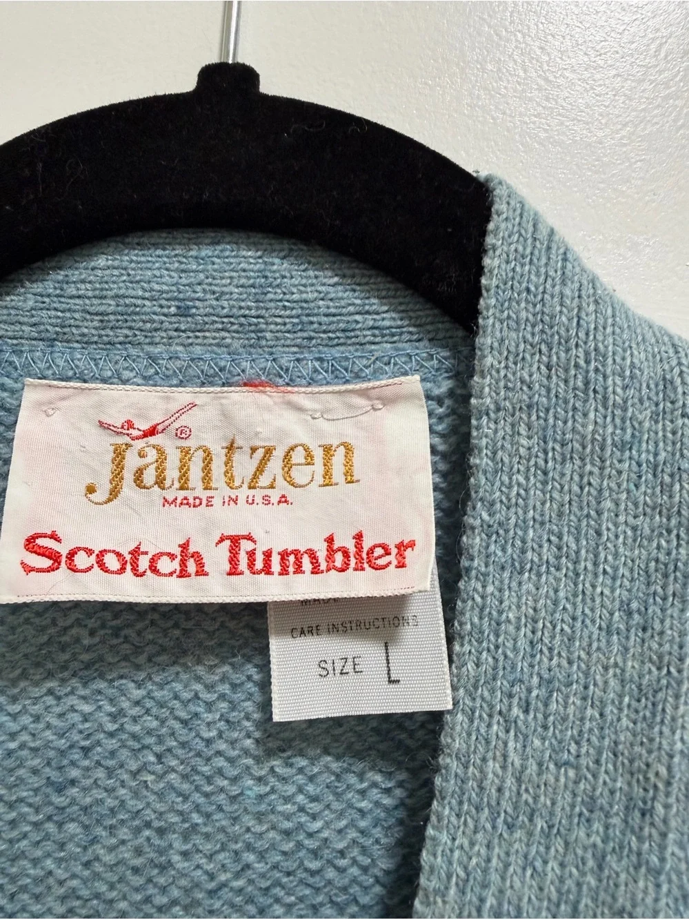 Vintage 60s 70s Jantzen Scotch Tumbler Unisex Cardigan Sweater Blue L